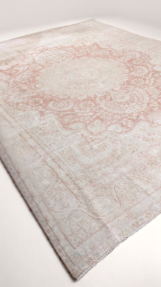 Nain One-of-a-Kind – Vintage Persian Blush Pink & Ivory Overdyed Hand Knotted Wool Rug | 384 x 290 cm