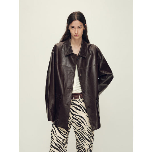 Firelady Fur Women‘s Leather Biker Jacket in British Imported Vintage Waxed Lambskin “Heartland Echo”